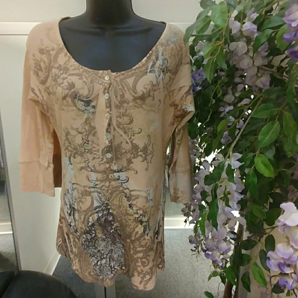 Olivia Moon Printed Thermal Henley Top